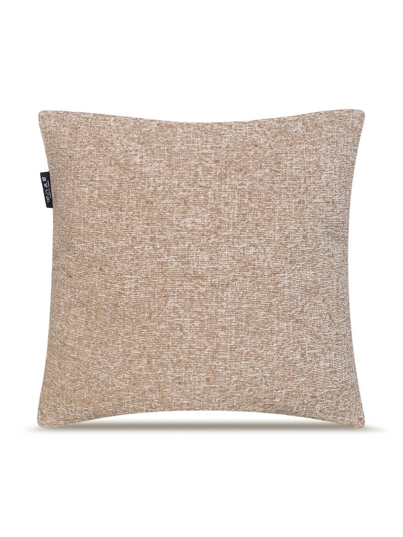  beige floral embroidered cotton cushion cover (16"x16")