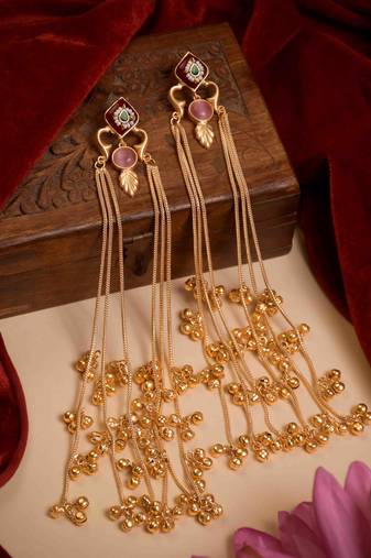 Designer Gold Plated Long Tassel Earrings for Women | Ethnic Party Wear Statement Earrings