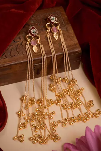 Designer Gold Plated Long Tassel Earrings for Women | Ethnic Party Wear Statement Earrings