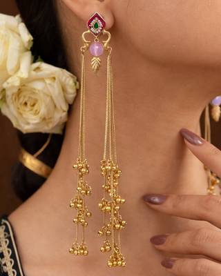Designer Gold Plated Long Tassel Earrings for Women | Ethnic Party Wear Statement Earrings 2