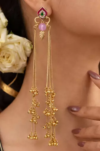 Designer Gold Plated Long Tassel Earrings for Women | Ethnic Party Wear Statement Earrings