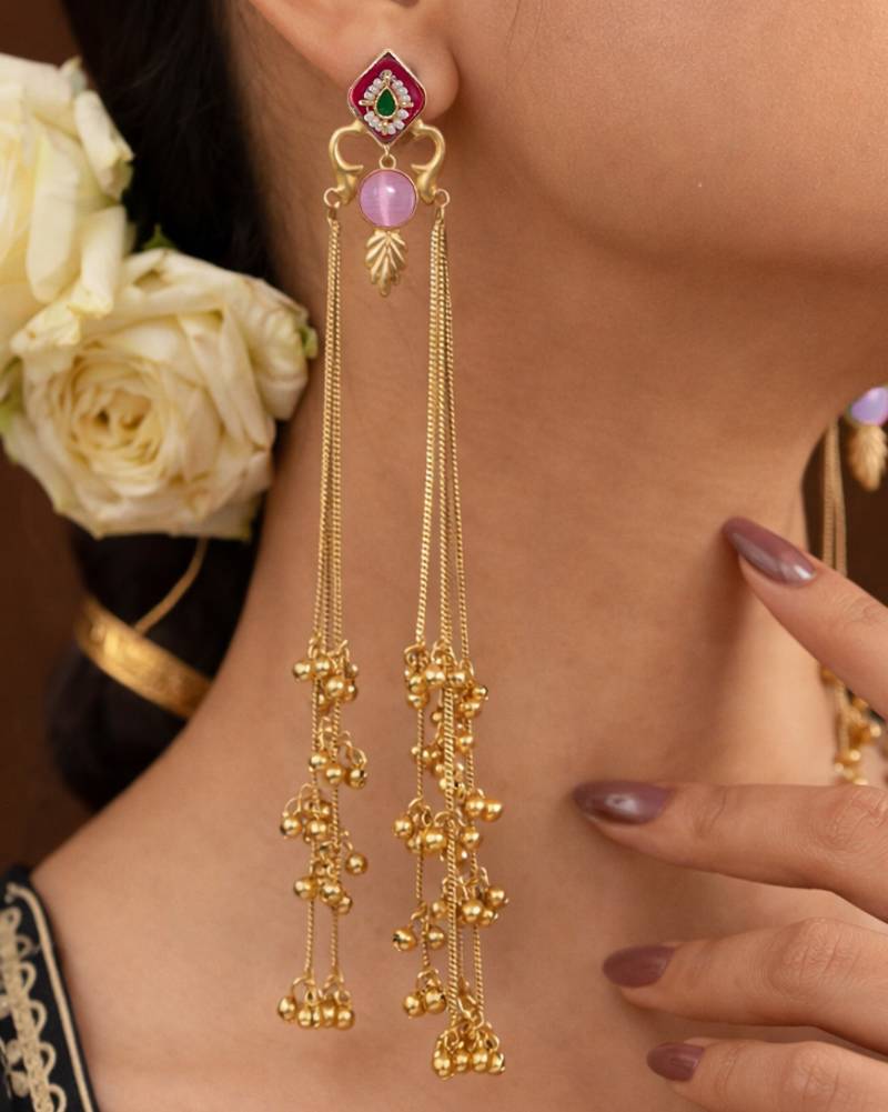 Designer Gold Plated Long Tassel Earrings for Women | Ethnic Party Wear Statement Earrings