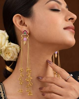 Designer Gold Plated Long Tassel Earrings for Women | Ethnic Party Wear Statement Earrings 3