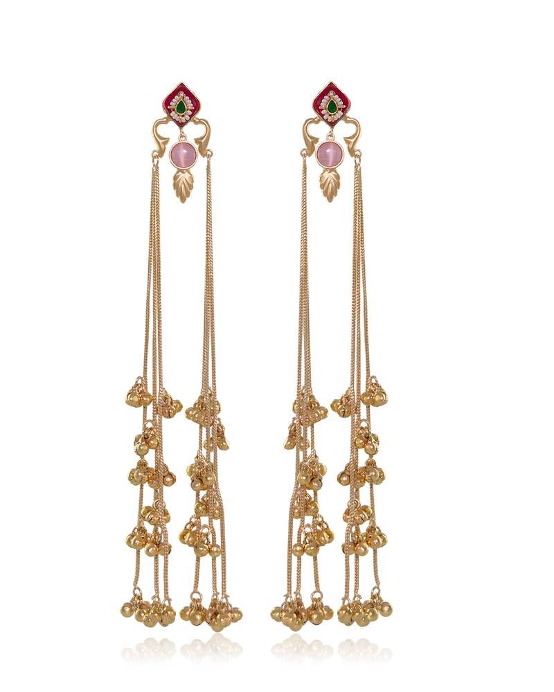 Designer Gold Plated Long Tassel Earrings for Women | Ethnic Party Wear Statement Earrings