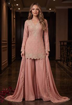 Rose premium chinon beads work sharara suit set 1