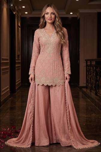 Rose premium chinon beads work sharara suit set