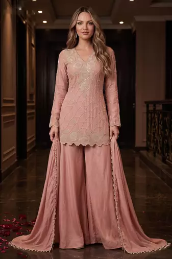 Rose premium chinon beads work sharara suit set
