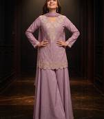 Lavender premium chinon beads work sharara suit set