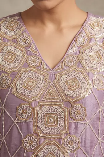 Lavender premium chinon beads work sharara suit set