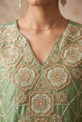 Sea green premium chinon beads work sharara suit set 2