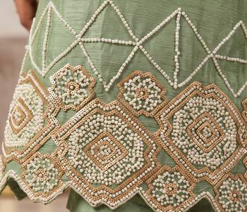 Sea green premium chinon beads work sharara suit set 3