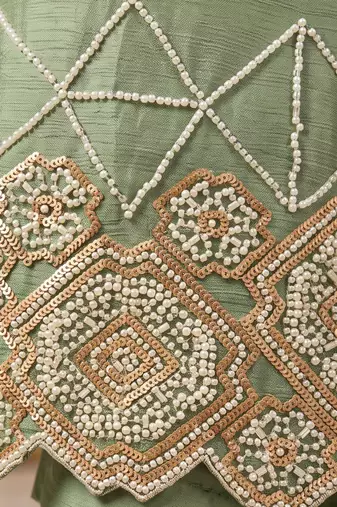Sea green premium chinon beads work sharara suit set
