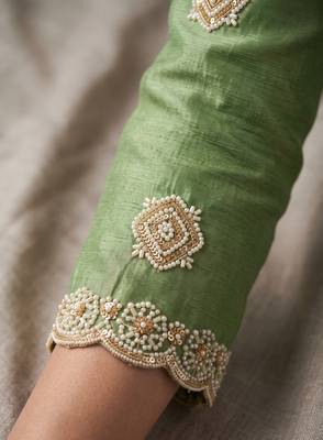 Sea green premium chinon beads work sharara suit set 4