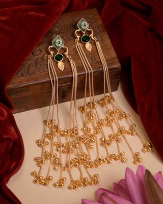 Designer Gold Plated Long Tassel Earrings for Women | Ethnic Party Wear Statement Earrings 1