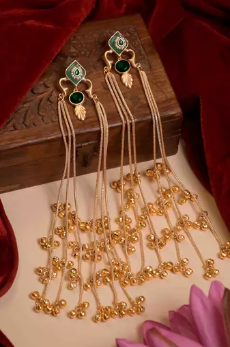 Designer Gold Plated Long Tassel Earrings for Women | Ethnic Party Wear Statement Earrings