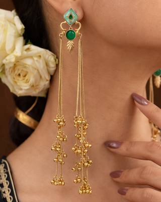 Designer Gold Plated Long Tassel Earrings for Women | Ethnic Party Wear Statement Earrings 2
