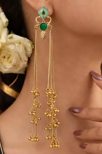 Designer Gold Plated Long Tassel Earrings for Women | Ethnic Party Wear Statement Earrings