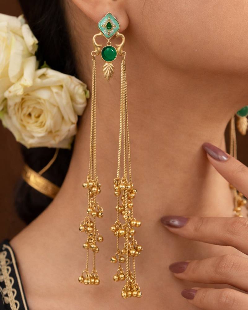 Designer Gold Plated Long Tassel Earrings for Women | Ethnic Party Wear Statement Earrings