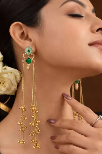 Designer Gold Plated Long Tassel Earrings for Women | Ethnic Party Wear Statement Earrings