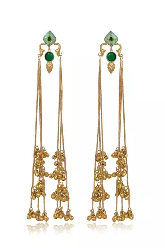 Designer Gold Plated Long Tassel Earrings for Women | Ethnic Party Wear Statement Earrings