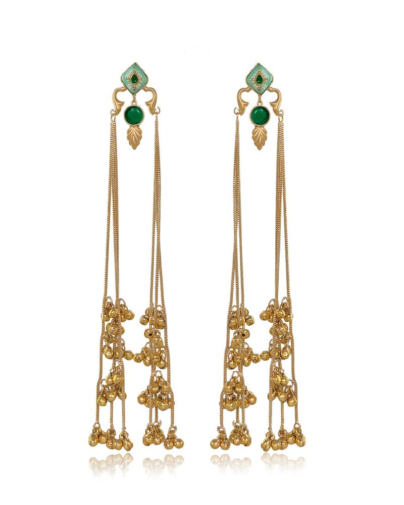 Designer Gold Plated Long Tassel Earrings for Women | Ethnic Party Wear Statement Earrings