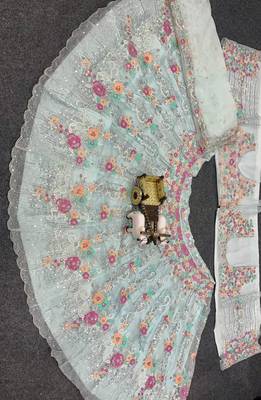 SKY EMBROIDERED ORGANZA NEW LEHENGA CHOLI WITH DUPATTA 6