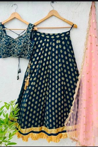 TEAL-BLUE BANARASI viscose LEHENGA CHOLI WITH DUPATTA