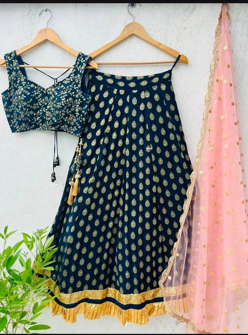 TEAL-BLUE BANARASI viscose LEHENGA CHOLI WITH DUPATTA