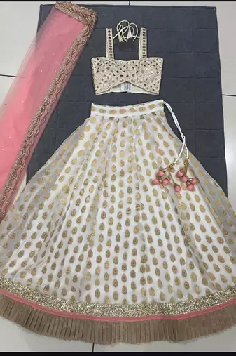 WHITE BANARASI viscose LEHENGA CHOLI WITH DUPATTA
