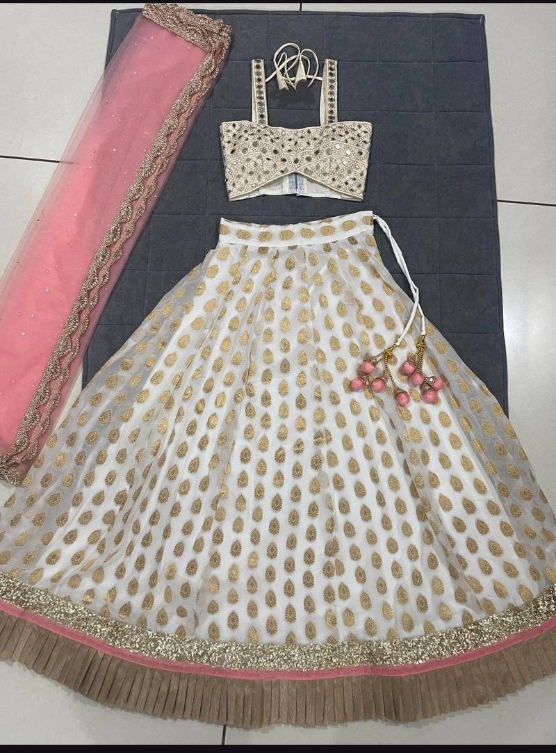 WHITE BANARASI viscose LEHENGA CHOLI WITH DUPATTA