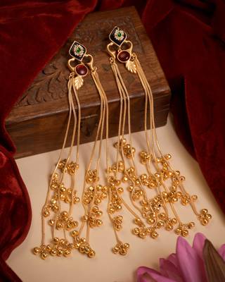 Designer Gold Plated Long Tassel Earrings for Women | Ethnic Party Wear Statement Earrings 1