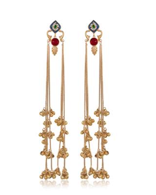 Designer Gold Plated Long Tassel Earrings for Women | Ethnic Party Wear Statement Earrings 4