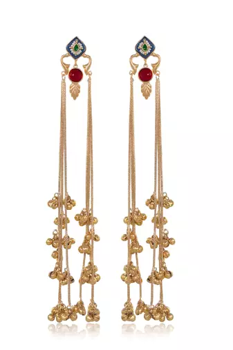 Designer Gold Plated Long Tassel Earrings for Women | Ethnic Party Wear Statement Earrings