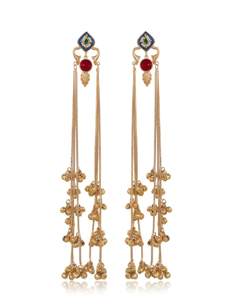 Designer Gold Plated Long Tassel Earrings for Women | Ethnic Party Wear Statement Earrings