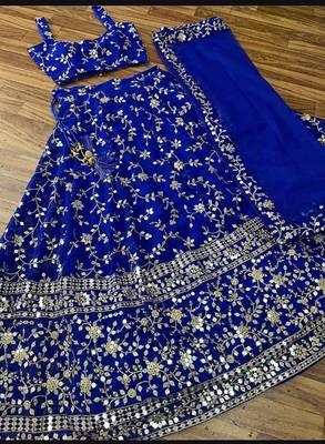 ROYAL BLUE EMBROIDERED GEORGETTE FLAIRED LEHENGA CHOLI WITH DUPATTA 4