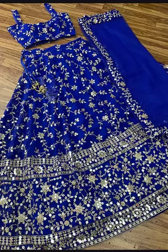 ROYAL BLUE EMBROIDERED GEORGETTE FLAIRED LEHENGA CHOLI WITH DUPATTA