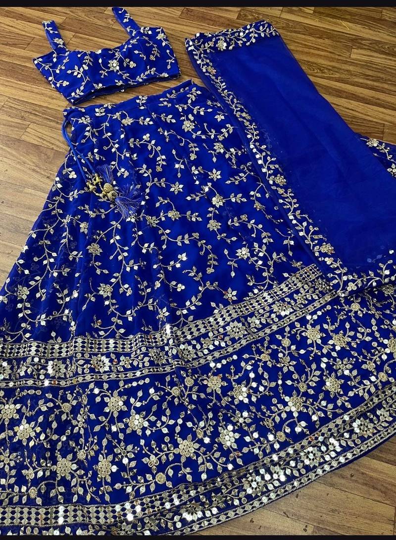 ROYAL BLUE EMBROIDERED GEORGETTE FLAIRED LEHENGA CHOLI WITH DUPATTA