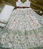 PEACH EMBROIDERED GEORGETTE FLAIRED LEHENGA CHOLI WITH DUPATTA