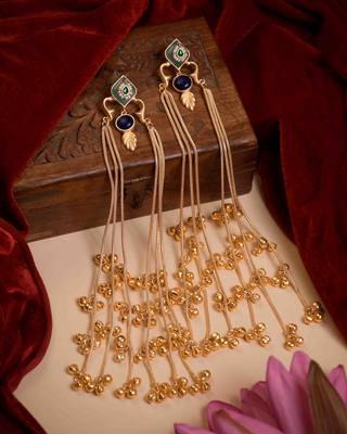 Designer Gold Plated Long Tassel Earrings for Women | Ethnic Party Wear Statement Earrings 1