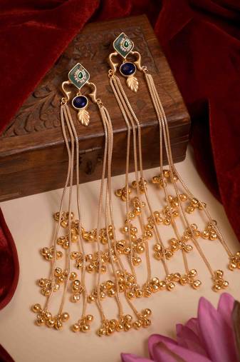 Designer Gold Plated Long Tassel Earrings for Women | Ethnic Party Wear Statement Earrings