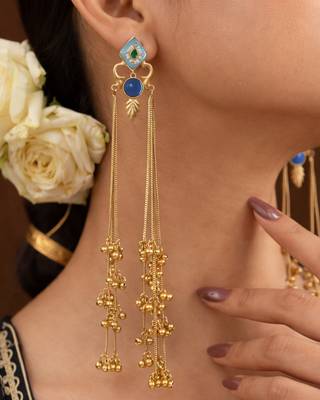 Designer Gold Plated Long Tassel Earrings for Women | Ethnic Party Wear Statement Earrings 2