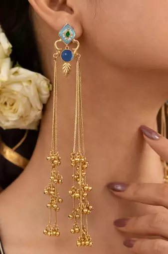 Designer Gold Plated Long Tassel Earrings for Women | Ethnic Party Wear Statement Earrings