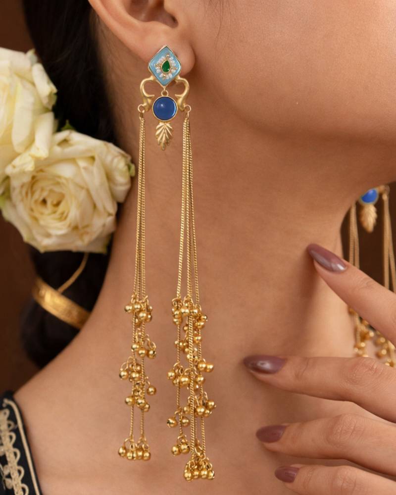 Designer Gold Plated Long Tassel Earrings for Women | Ethnic Party Wear Statement Earrings