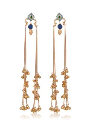Designer Gold Plated Long Tassel Earrings for Women | Ethnic Party Wear Statement Earrings 4