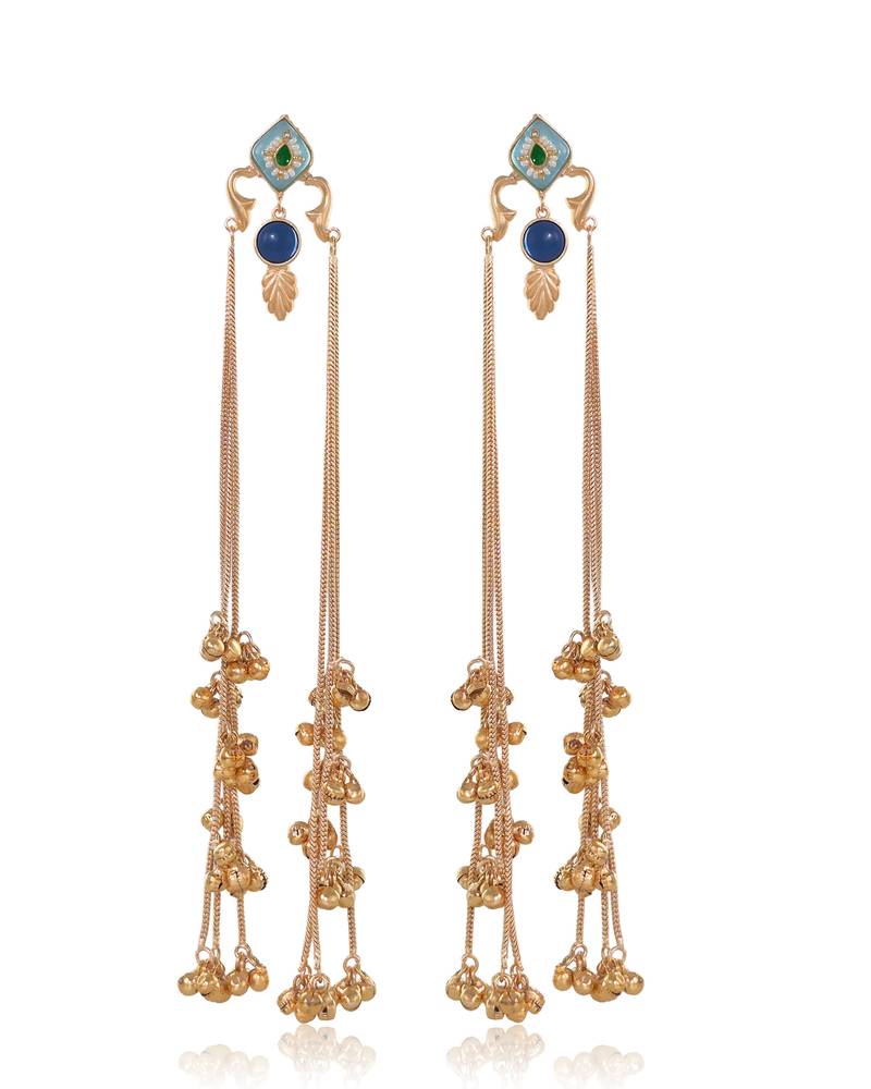 Designer Gold Plated Long Tassel Earrings for Women | Ethnic Party Wear Statement Earrings