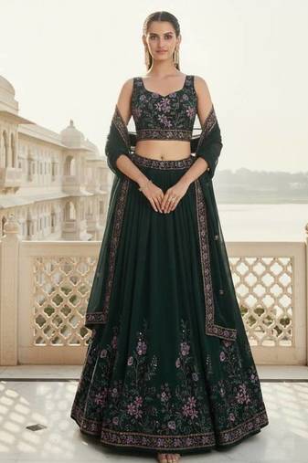 Women's  Black Silk Zari  Embroidery Work Lehenga Choli