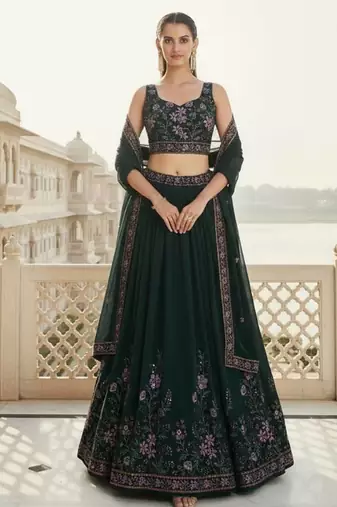 Women's  Black Silk Zari  Embroidery Work Lehenga Choli