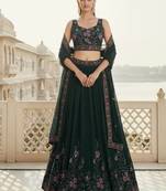 Women's  Black Silk Zari  Embroidery Work Lehenga Choli