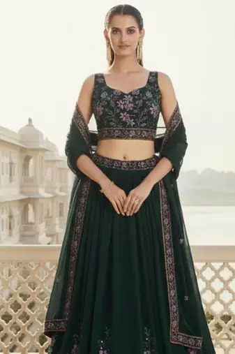 Women's  Black Silk Zari  Embroidery Work Lehenga Choli