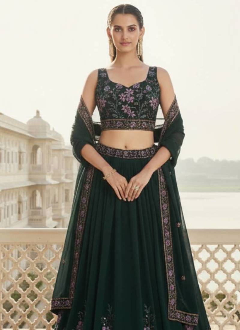 Women's  Black Silk Zari  Embroidery Work Lehenga Choli